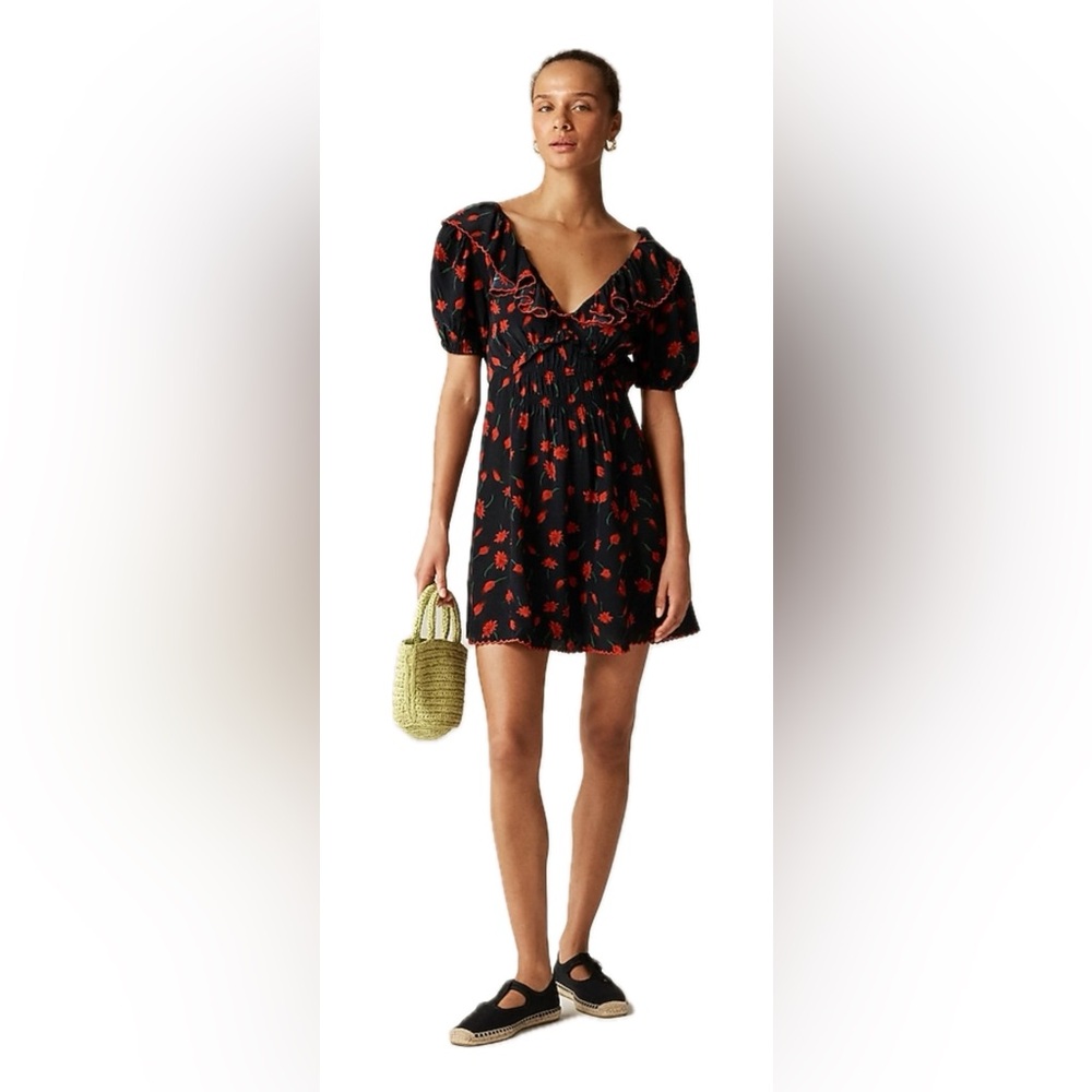 J. Crew Ruffle-Collar Mini Dress in Painted Daisy Print - Picture 3 of 4